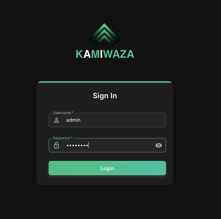 Kamiwaza Login Screen